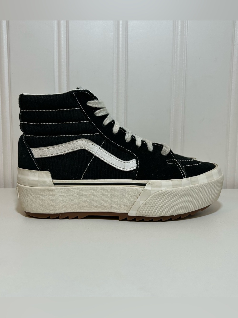 Vans sk8 hi stacked Black High-Top Platform Sneaker with White Stripe